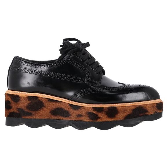 Prada Leopard Print Pony Hair Platform Brogues in Black Leather - Picture 1 of 12